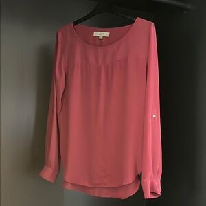LOFT Pink Long Sleeve Scoop Neck Blouse